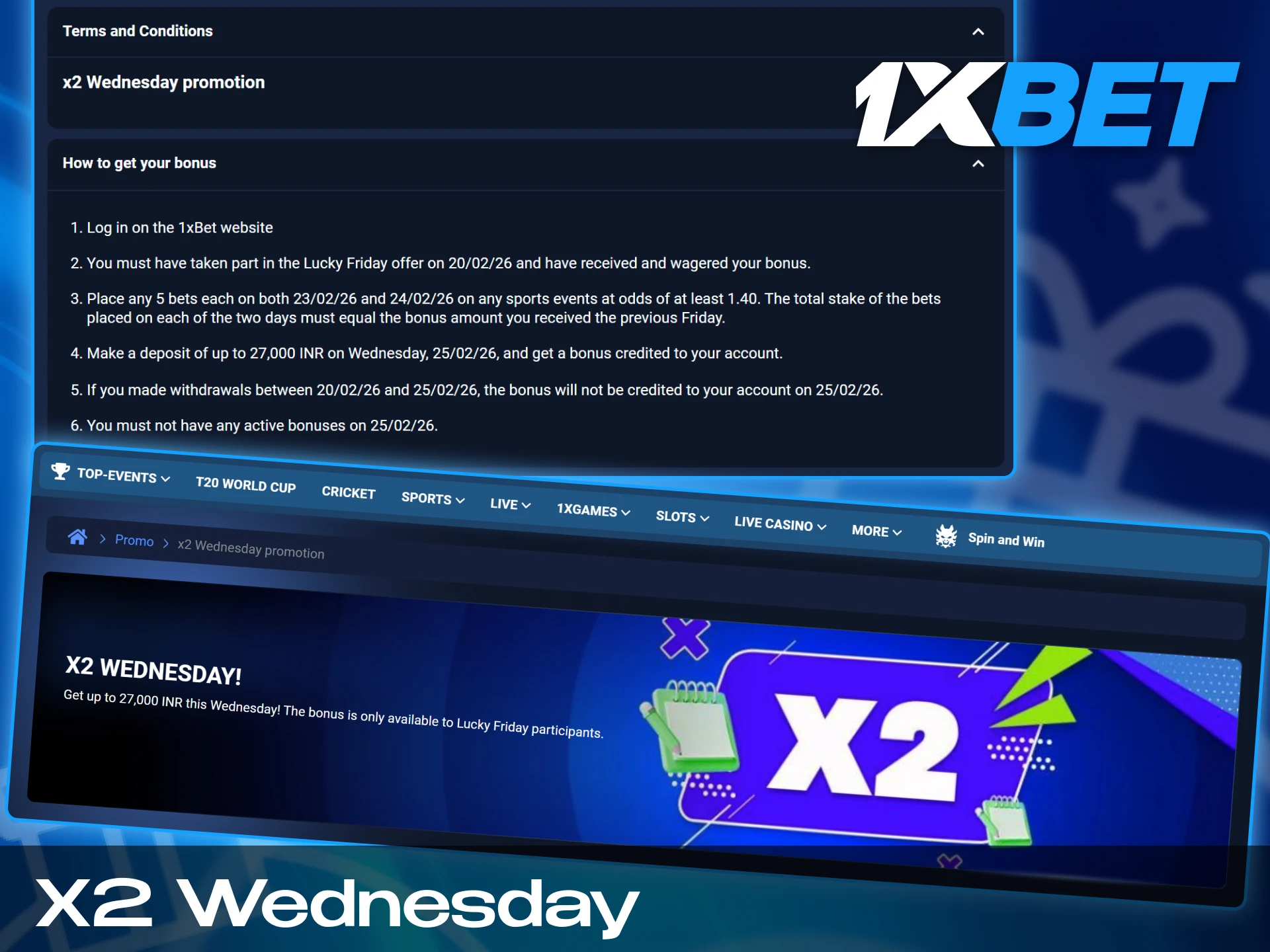 Make a deposit on Wednesday to het this bonus.