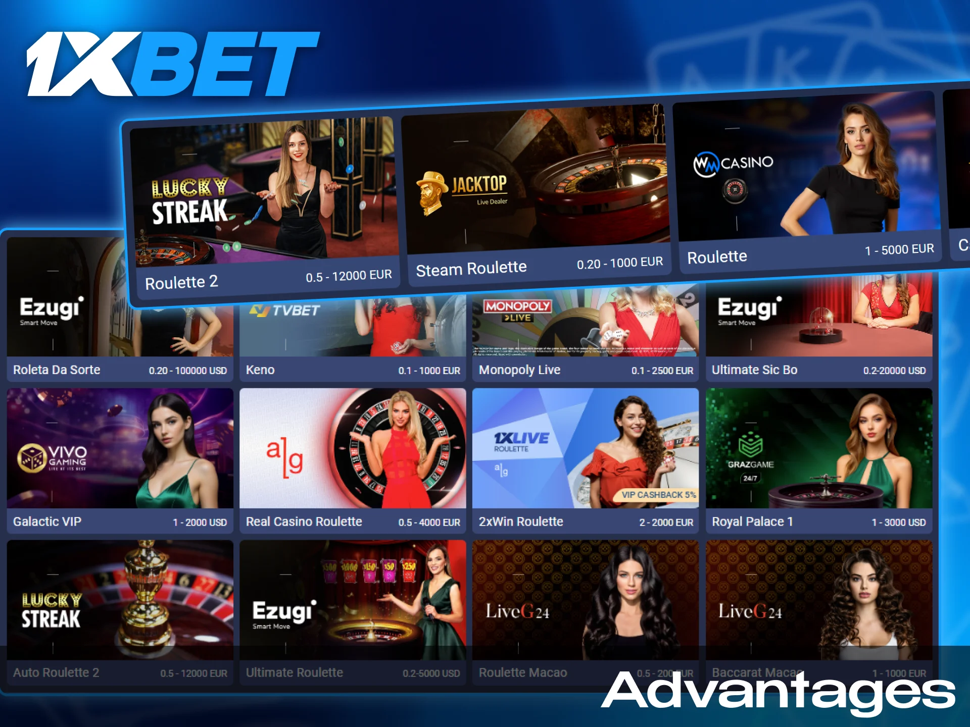 1xbet online casino has all the advantages to play games with ease and comfort.