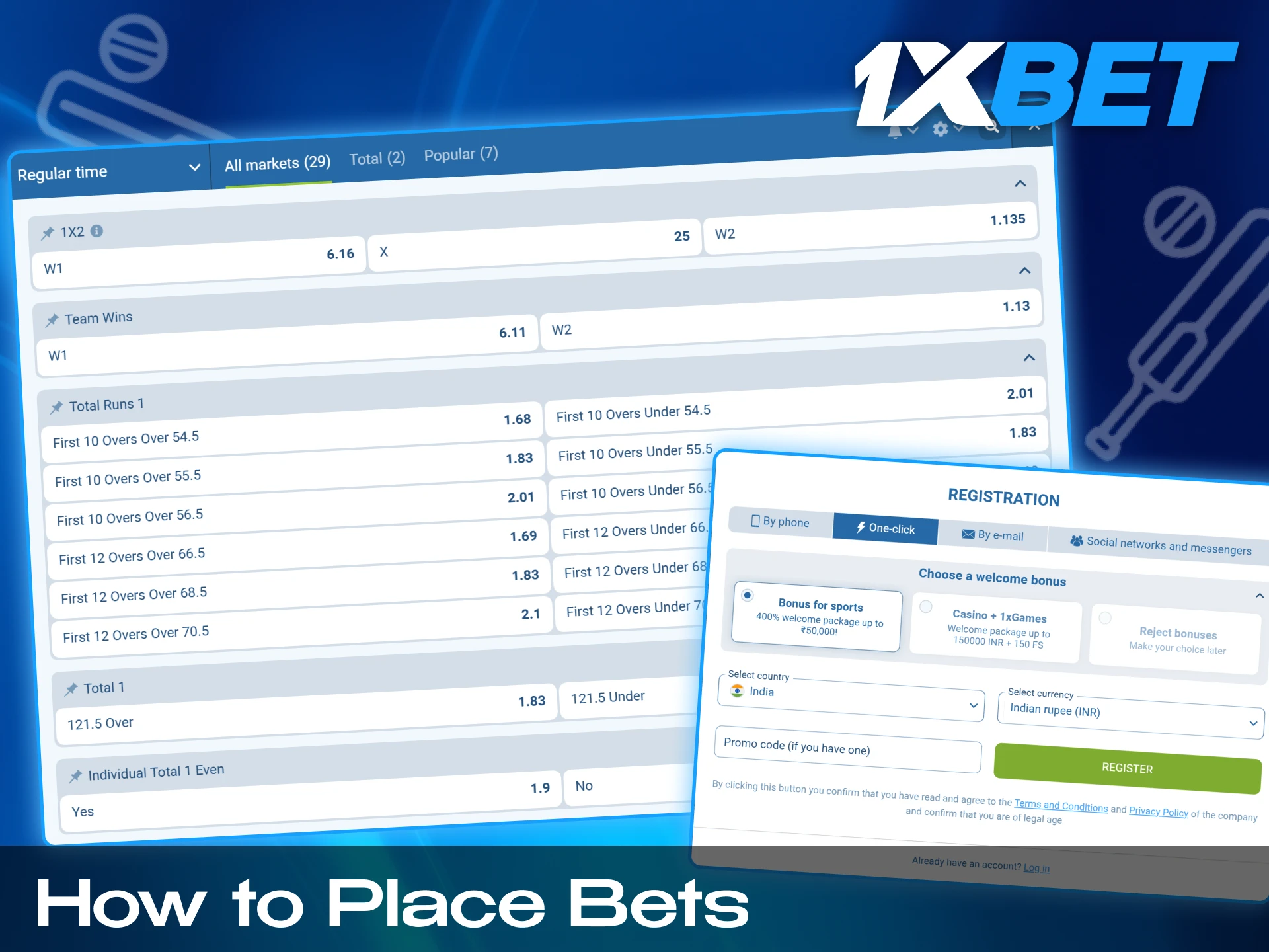 In this article you will get ti know, how to place bets on cricket in 1xbet.