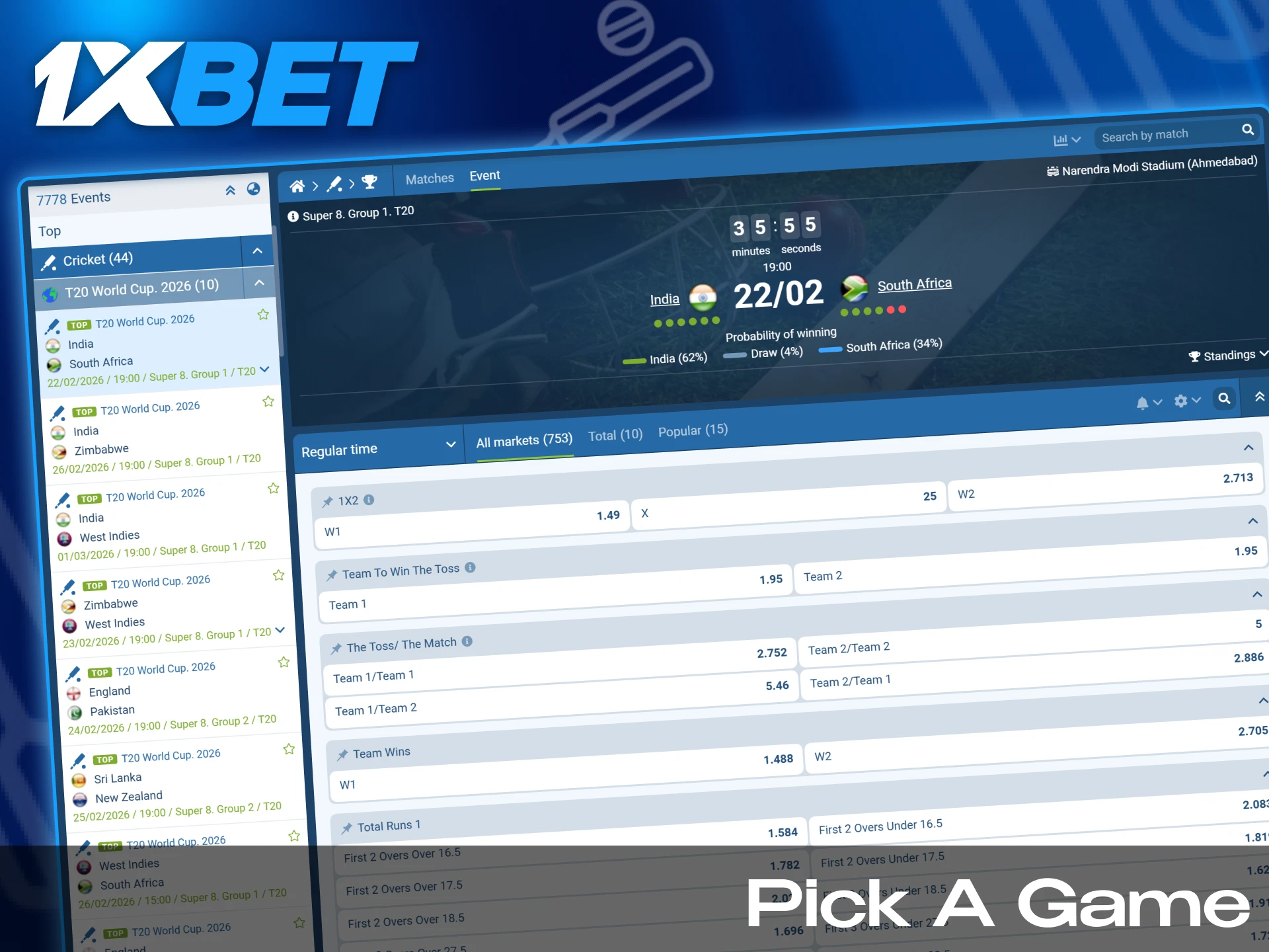 Choose your favorite cricket championship or other event.