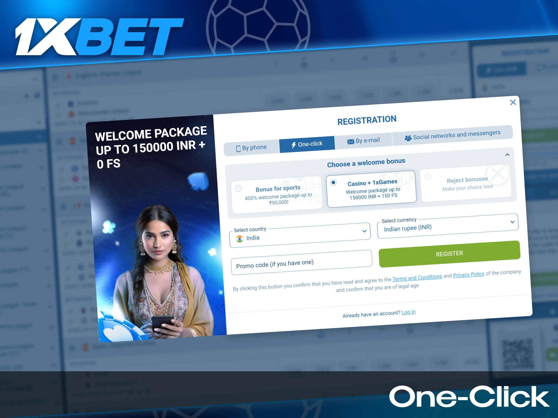 Detailed visual guide on how to initiate the account creation process on 1xBet India.