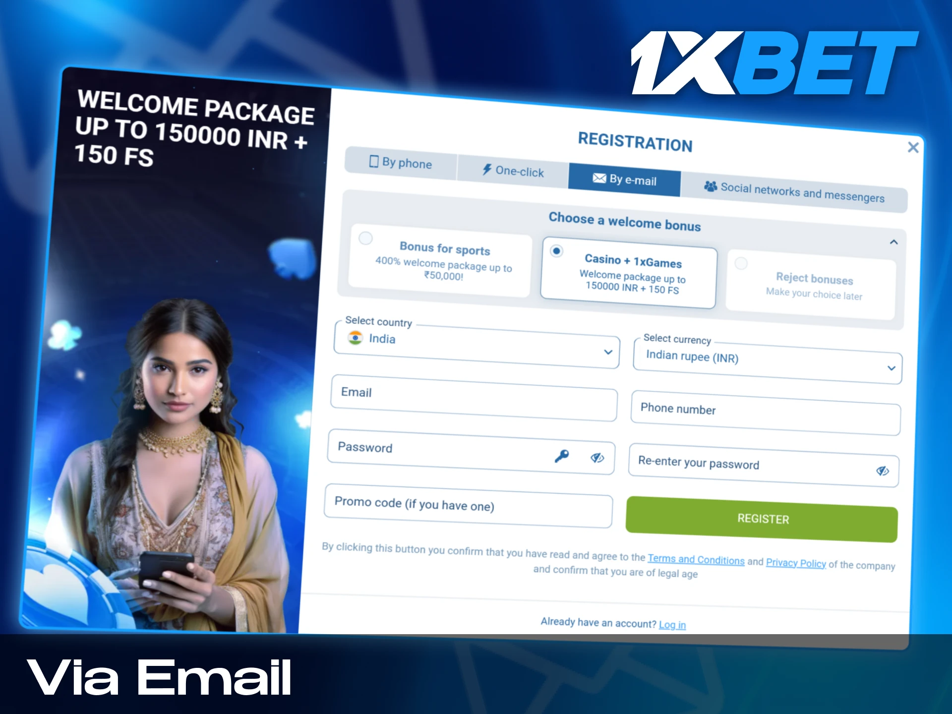 Register via email and fill in the fields with your personal information.