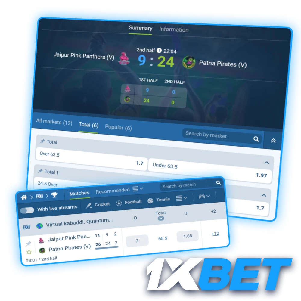 Bet on kabaddi easily in the 1xbet sportsbook.