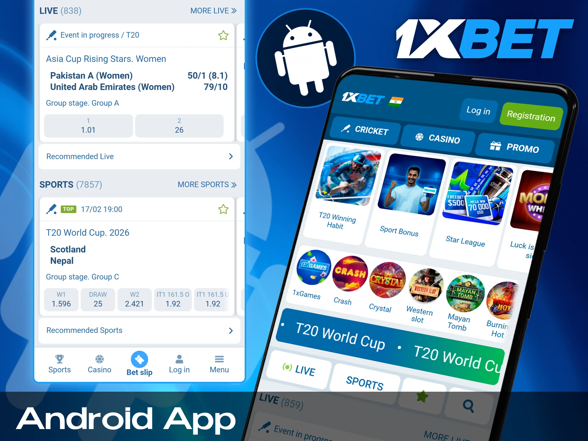 1xBet mobile sports betting app for Android devices.
