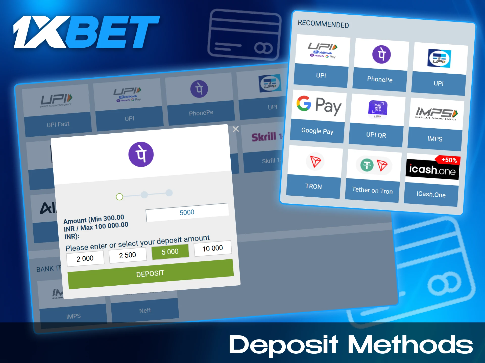 Detailed list of secure payment options and deposit methods available for users on 1xBet India.