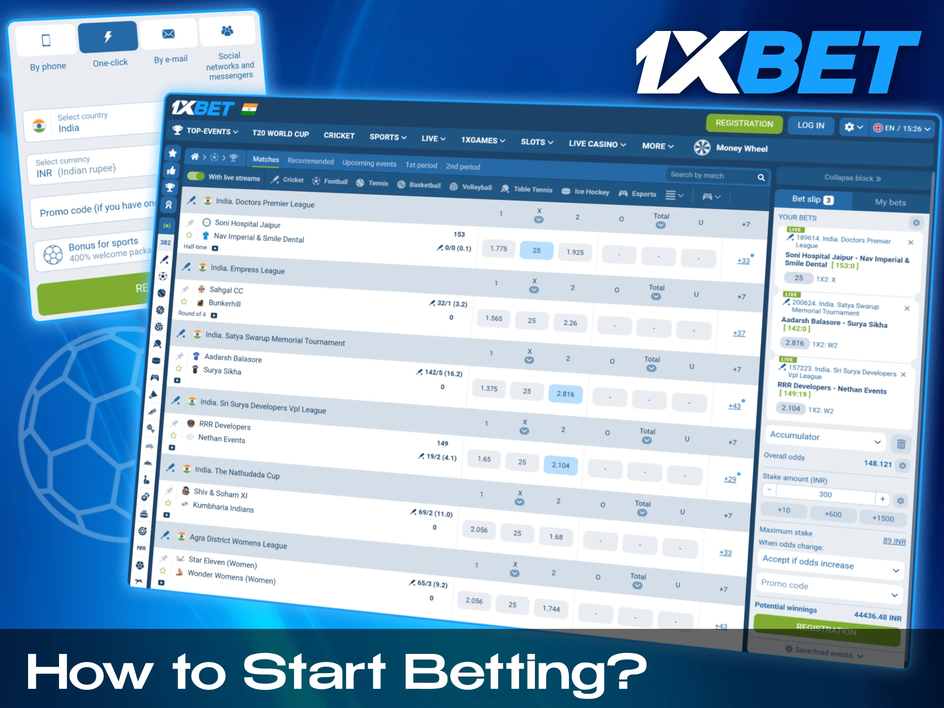 Detailed step by step guide on how to begin placing bets on the official 1xBet India platform.