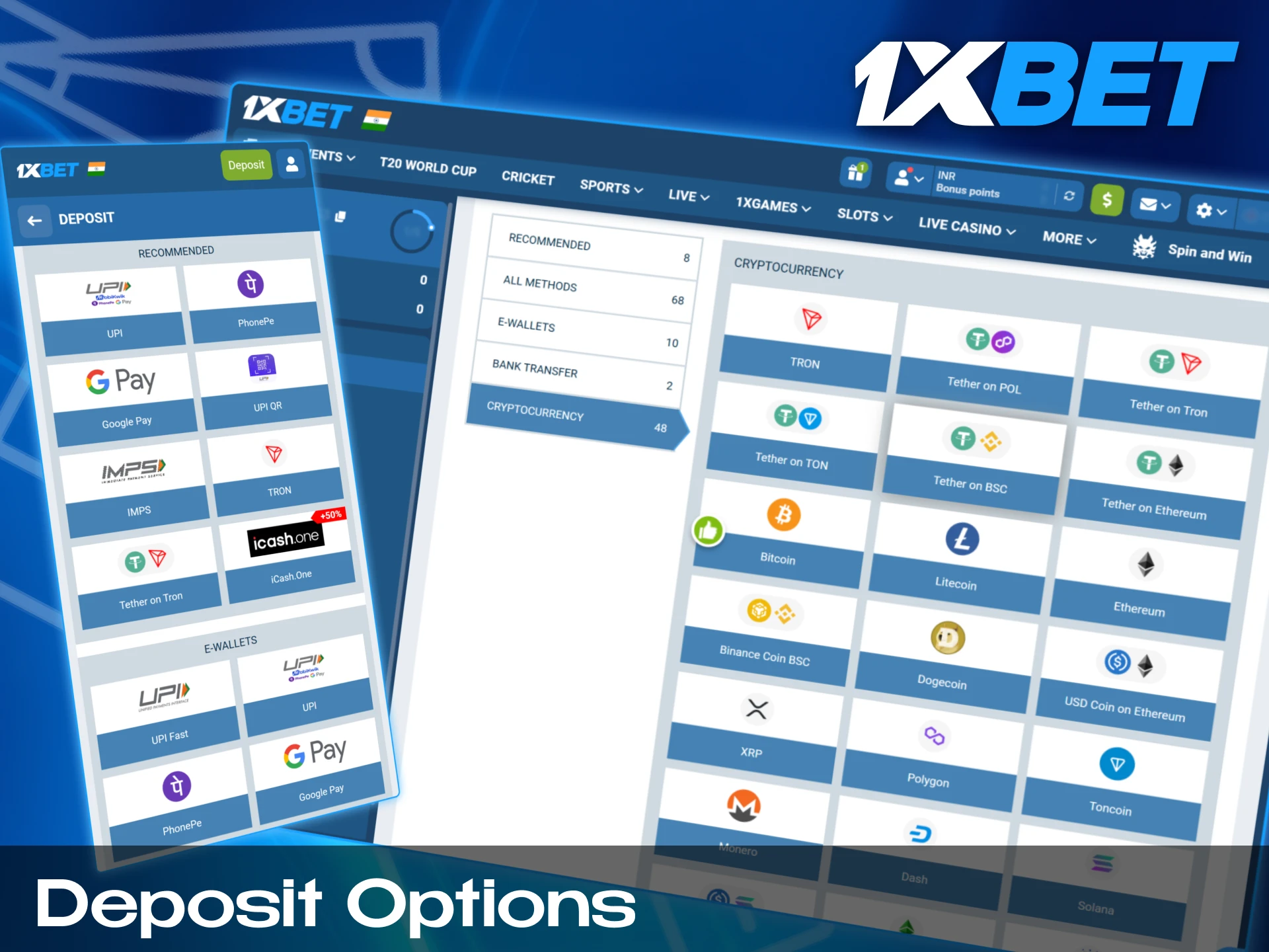 There are a lot of deposit and withdrawal methods for Indian players.