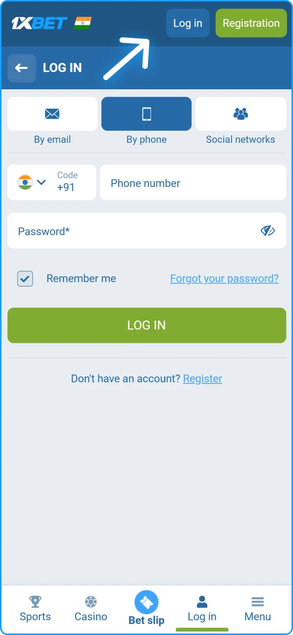 Accessing the 1xBet India account using authorized login credentials.